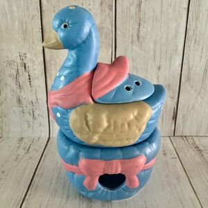 Vintage Blue Ceramic Goose Duck Potpourri Burner Pink Blue Tea Light Holder